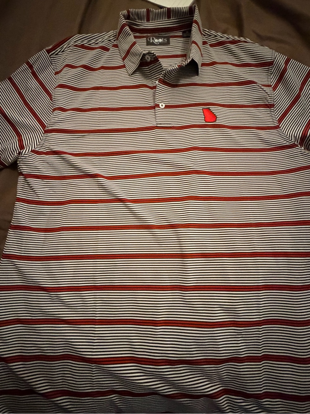 Roots Men’s Red & White Striped Polo Shirt with Logo